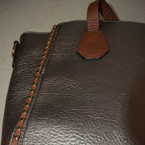 Treska Silver & Brown Studded Shoulder Bag - NWOT - Picture 6 of 16